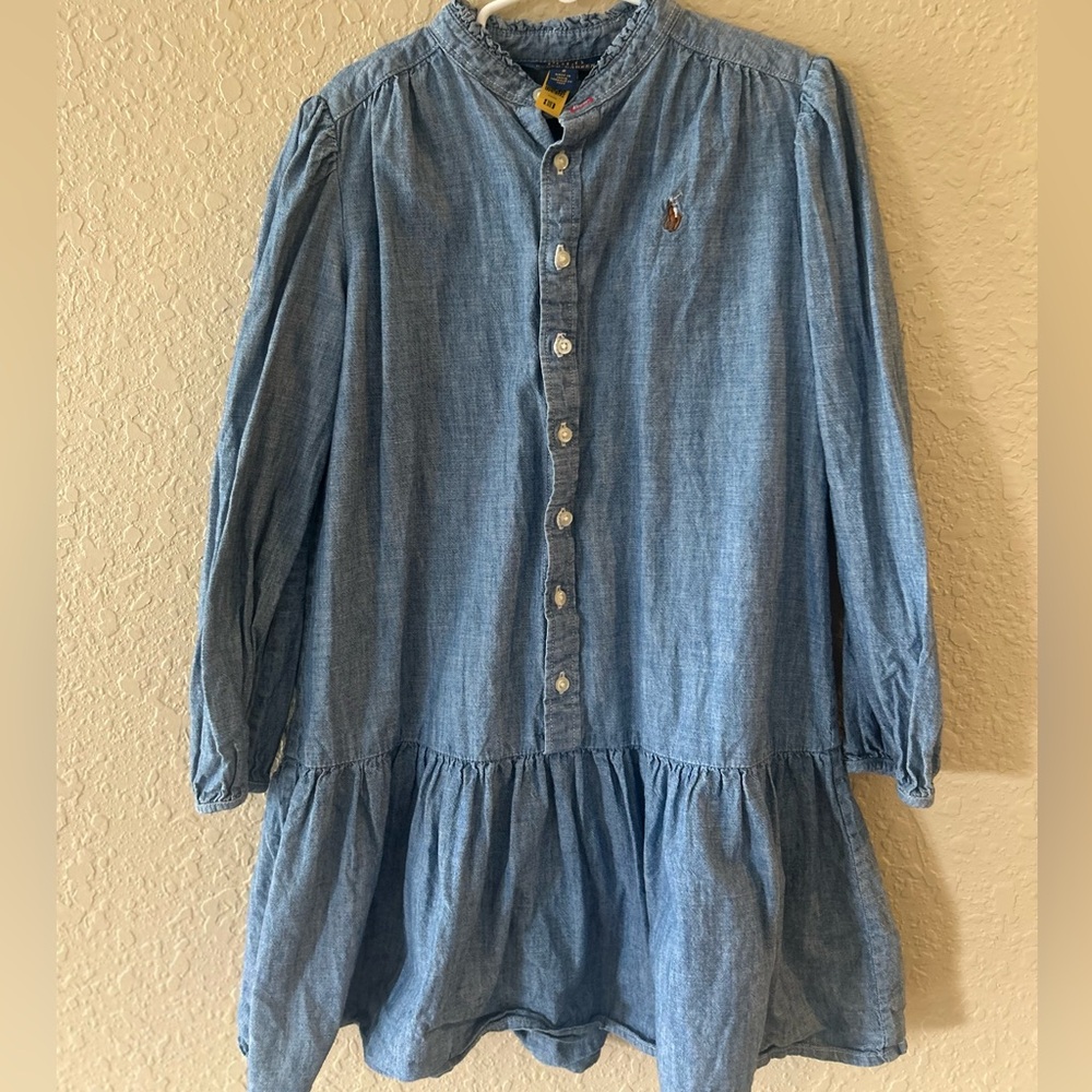 Polo Ralph Lauren Girl’s -Chambray Blue Dress Button Front Long Sleeve (size 8)